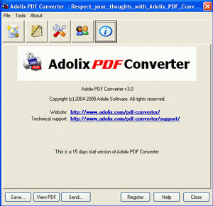 PDF converter software About tab splash screen